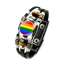Hot Rainbow LGBT Lesbians Gay Pride Leather Bracelet Retro Punk Style Friendship - £8.15 GBP