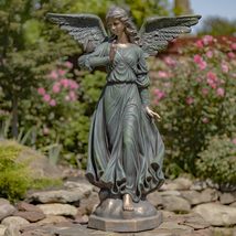 Zaer Ltd. 46&quot; Tall Magnesium Angel Statue with Billowing Dress and Bird Perched  - £536.88 GBP