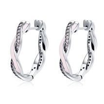Authentic 100% 925 Sterling Silver Pink &amp; Clear CZ Twist Of Fate Hoop Earrings f - £20.48 GBP