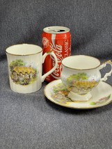 Vtg Elizabethan Fine Bone China England 2 Tea Cups &amp;  A Saucer Village House - £18.47 GBP