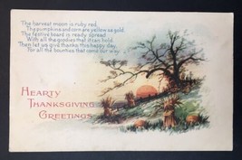 Hearty Thanksgiving Greetings Harvest Moon Poem Farm Bounds of Hay Pumpkins - £9.50 GBP