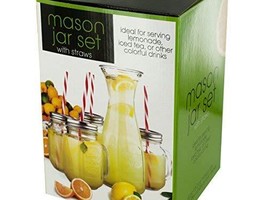 Mason Jar &amp; Carafe Beverage Set With Straws - Pack of 4 - $14.36