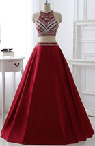 Sexy Two Piece Red Prom Dresses Long with Beaded - £146.14 GBP