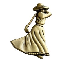 Vtg Golfer Brooch Pin Woman In Dress Hat Golf Swing Signed Fort Gold Tone 3” - £7.84 GBP