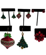 Christmas Earrings Green Tree Ornament Bow Red Present Bundle Lot of 3 P... - $24.93 CAD