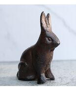 Pack Of 2 Rustic Cast Iron Cottage Bunny Rabbit Hare Sitting Figurines 3... - $27.87 CAD