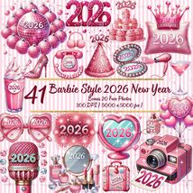Barbie Style 2026 New Year Clipart | Pink Glam PNGs (Digital Download) - €3,11 EUR