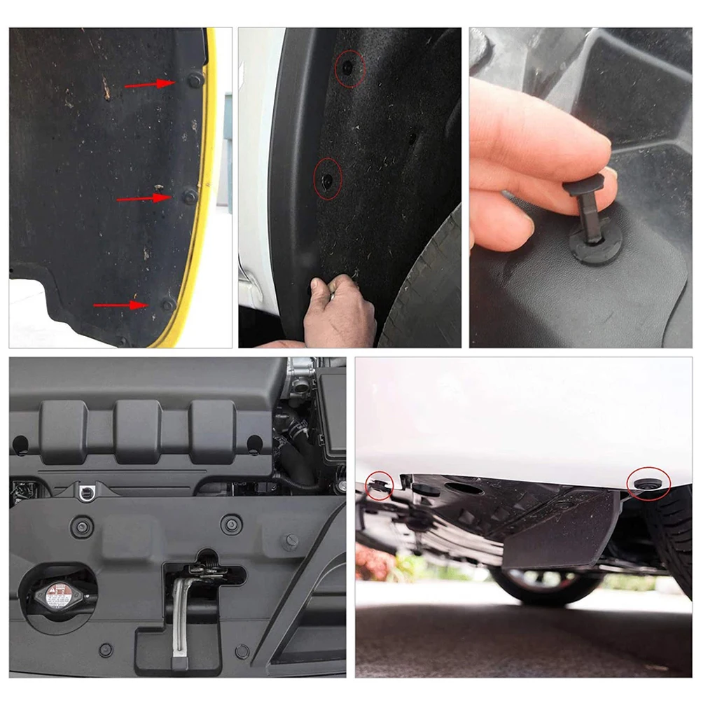 Car Rivet Fastener 10mm Bumper Clip Retainer Screw Black Door Panel Fender Liner - £12.70 GBP