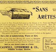 Sans Aretes Pure French Cod Fish 1894 Advertisement Victorian No Bones A... - $17.50