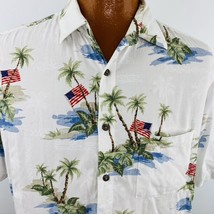Boca Classics Aloha Hawaiian L Shirt Flag Palm Trees Island Leaves White - £35.29 GBP