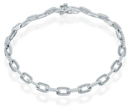 Elegant Paperclip Clear CZ Linked Chain Sterling Silver Bracelet 7&#39;&#39; - £79.97 GBP