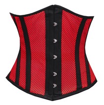 Steel Boned Underbust Heavy Lacing Shaper Red Black Mesh Transparent Corset - $36.13