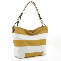 New Mkf Collection By Mia K Emily Hobo Purse Soft Vegan Leather Mustard Stripe - £23.80 GBP
