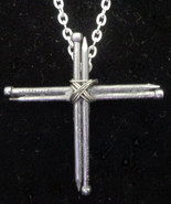 Handmade Silver/Nickel Toned Nail Cross Necklace, Wire Wrapping (Christi... - $12.25 CAD
