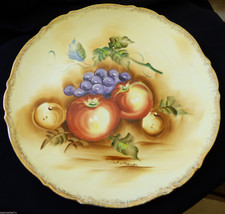 VTG Artist Signed Decorative porcelain hand painted Fruits Grapes 10.5&quot; Plate - £51.15 GBP