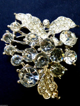 Vtg Silver Tone Clear Crystal Floral Design  Fantastic  Pin Brooch - $34.65