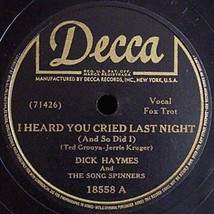 Decca 78 #18558 &quot;I Heard You Cried Last Night&quot; &amp; &quot;I Never Mention..&quot; Dick Haymes - £6.15 GBP