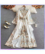 Spring Autumn Women&#39;s Dress Vintage Long Sleeve Print Floral High Waist ... - £97.73 GBP
