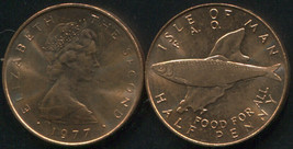 Isle of Man 1/2 Penny. 1977 (Coin KM#40. Unc) F.A.O. “PM” on obverse only - $5.79
