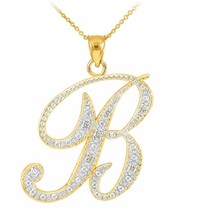 14k Solid Yellow Gold Diamonds Initial Script Letter B Pendant Necklace - £278.02 GBP+