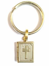 Gold Christian Bible Locket Charm Key Chain with Tiny Opening Bible Locket - £6.39 GBP