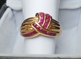 Estate .50 Tcw Natural Ruby Crossover Ring, Channel Set 14 Kt Gold 3.8 Grams - £279.72 GBP