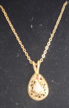 Faux Opal Necklace Pink Rhinestone Gold Tone Jewelry Vintage - £15.57 GBP