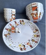 Peanuts Gang THANKSGIVING SCENE Charlie Brown MELAMINE Plates Soup &amp; Sna... - $79.99