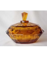 Viking Glass Diamond Point Amber Glass Covered Candy Jar #6816, Golden B... - £62.93 GBP