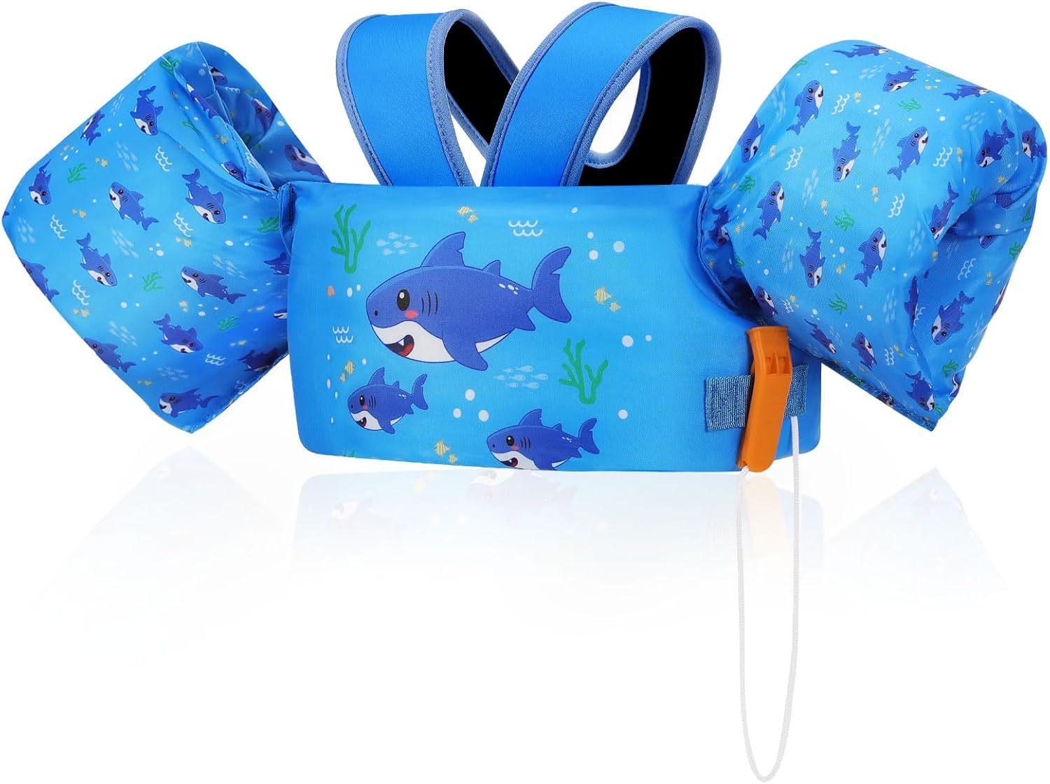 Moko Swim Arm Band For Kids 20–30–40–50 Lbs., Aquatic Sports, Indigo Shark. - $41.98