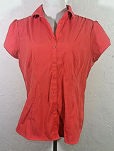 Dressbarn Womens XL Top Button Down Orange Short Sleeve V Neck Career Work - £11.20 GBP