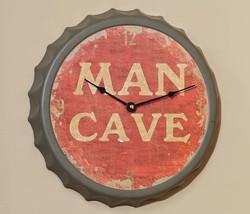 Man Cave Bottle Cap Wall Clock 13" Weathered Look Painted Metal Men Garage Beer image 2