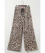 Parchment Leopard Drawstring Elastic Waistband Flowy Wide Leg Pants - $270.48 MXN