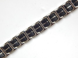 New Stainless Steel Silver and Black Enamel Chain link Mens Bracelet 8 1... - $14.80