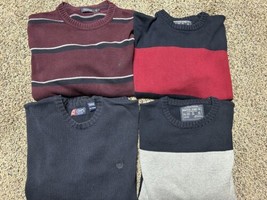 Men&#39;s XL Thick Sweater Lot of 4 - Nautica Chaps - Striped Blue Red Pullover - $49.45