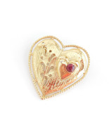 Vintage Gerry&#39;s Jewelry Heart Brooch Pin Gold Tone With Faux Red Ruby Cr... - £7.15 GBP