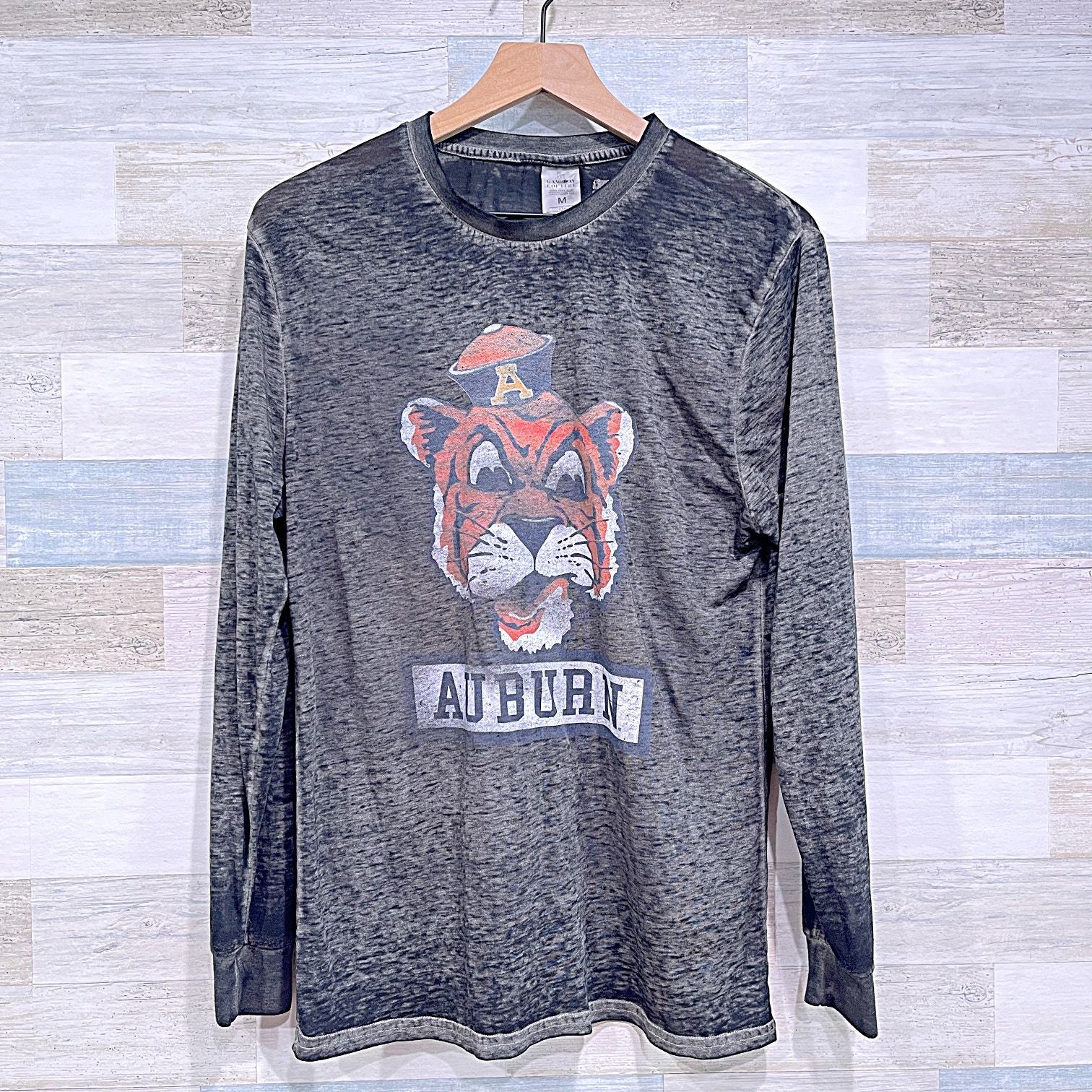 Auburn University Tigers Burnout Graphic Tee Gray Long Sleeve Womens Medium - £14.88 GBP