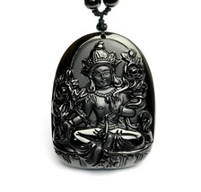natural Obsidian Hand carved  guanyin zen Meditation yoga buddha pendant - $25.74
