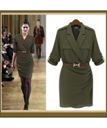 Double Breasted Big Lapel Sexy Military Style Sheath Suit Dress with Belt - $1,648.10 MXN