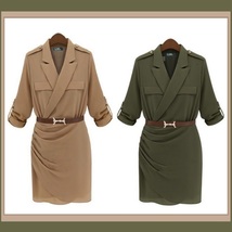 Double Breasted Big Lapel Sexy Military Style Sheath Suit Dress with Belt image 2
