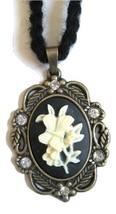 Butterfly and Flowers Cameo Pendant Adjustable Long Necklace or Choker - £14.95 GBP