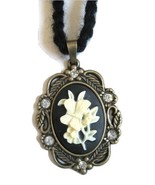 Butterfly and Flowers Cameo Pendant Adjustable Long Necklace or Choker - £15.64 GBP