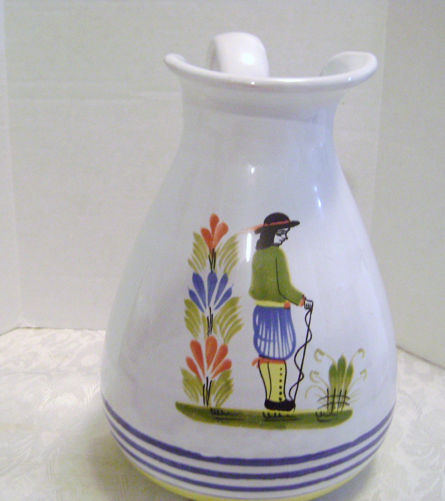 Wide Mouth Ceramic Italian Pitcher with vintage Design - $16.00