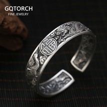 Real 999 Pure Silver Dragon and Phoenix Bangles for Men Thai Silver Retro Vintag - £151.68 GBP