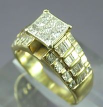 14K Yellow Gold Over Vintage 2.72TCW DIAMOND Wedding Ring Princess Baguette - £88.04 GBP