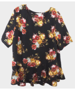 Time and True Women's Plus Size 16-18 XL Floral Blouse Ruffled Short Sleeve - $17.77
