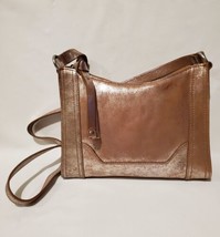Frye Melissa Metallic Silver Distressed Leather Zip Crossbody Bag Purse ... - £77.52 GBP