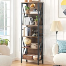 Homissue Bookshelf: 6-Tier Bookshelf With Rustic Wood Metal Bookshelves And - £133.11 GBP