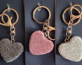 Heart 3D Shaped Keychain Crystal Bling Bling Rhinestone Keyring Charm Key Chain - £10.83 GBP