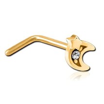 14K Gold-Plated Lab-Created Moissanite Moon &amp; Star L-Bend Nose Stud Pin 20G - £16.97 GBP